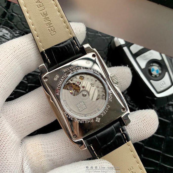 百達翡麗PATEK PHILPPE 新品 方形酒桶 自動機芯 316L精鋼表殼 牛皮針扣皮帶 簡約商務 男士腕表  wssb3853